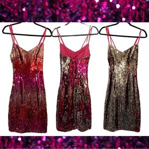 ♦️ By Egreis mini Pink and Silver Spaghetti Strap Club Sequin Dress Size XS